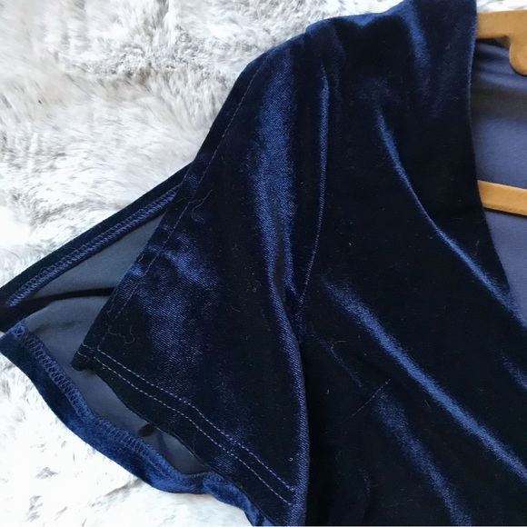 Royal Blue Velvet Wrap Dress split flutter sleeves tie front small - Picture 2 of 3